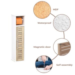 "Features diagram highlighting MDF construction, waterproof finish, magnetic door closure, and self-assembly"