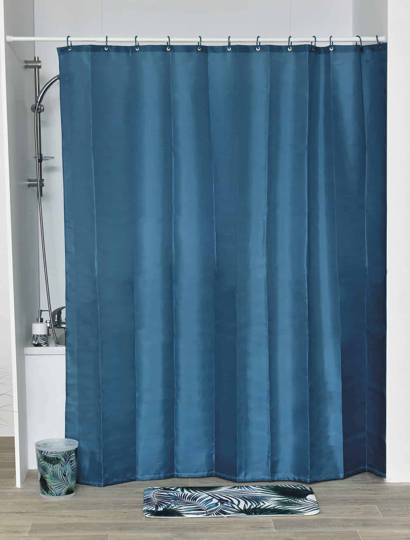 Fabric Polyester Shower Curtain, Solid Blue Fabric Shower Curtains