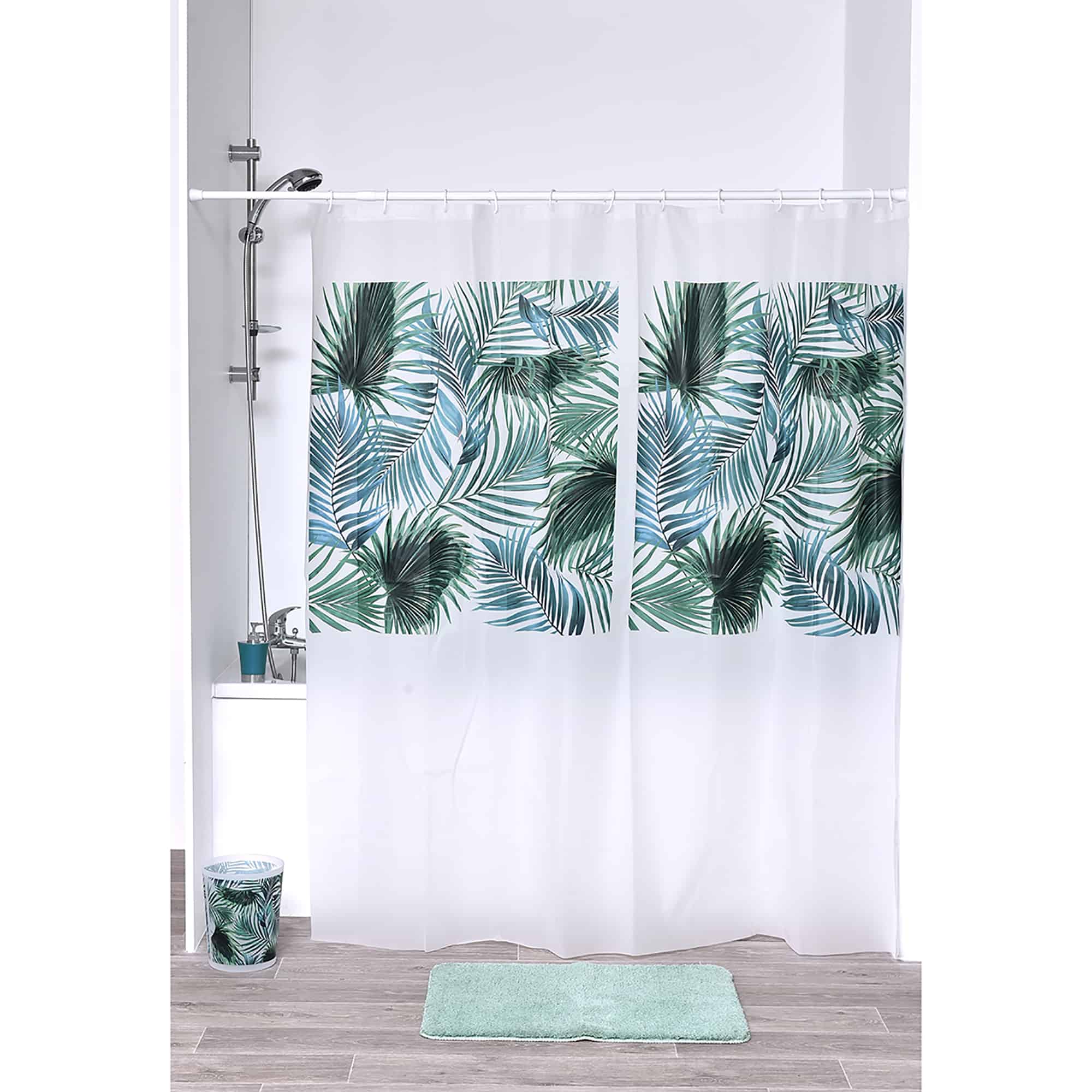 Peva Shower Curtain with Roller Ring Hooks Flower Tropical Leaves Circus Beach 