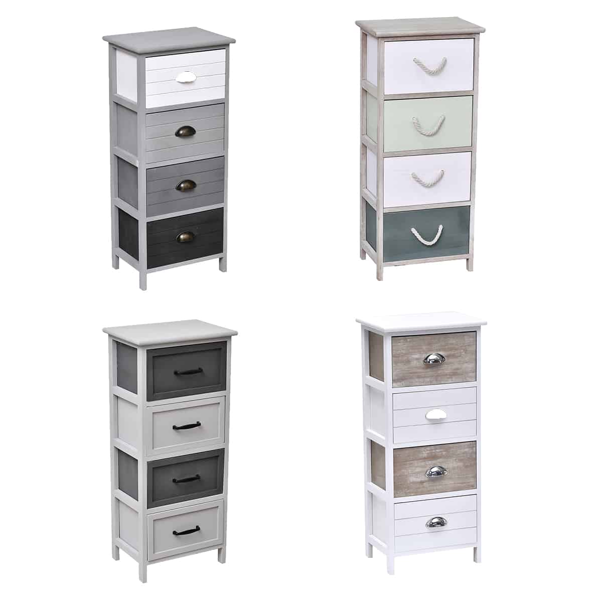 4 Drawers Storage Unit Wood Metal Handles White Grey