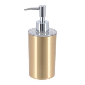 Brushed gold soap dispenser on white background