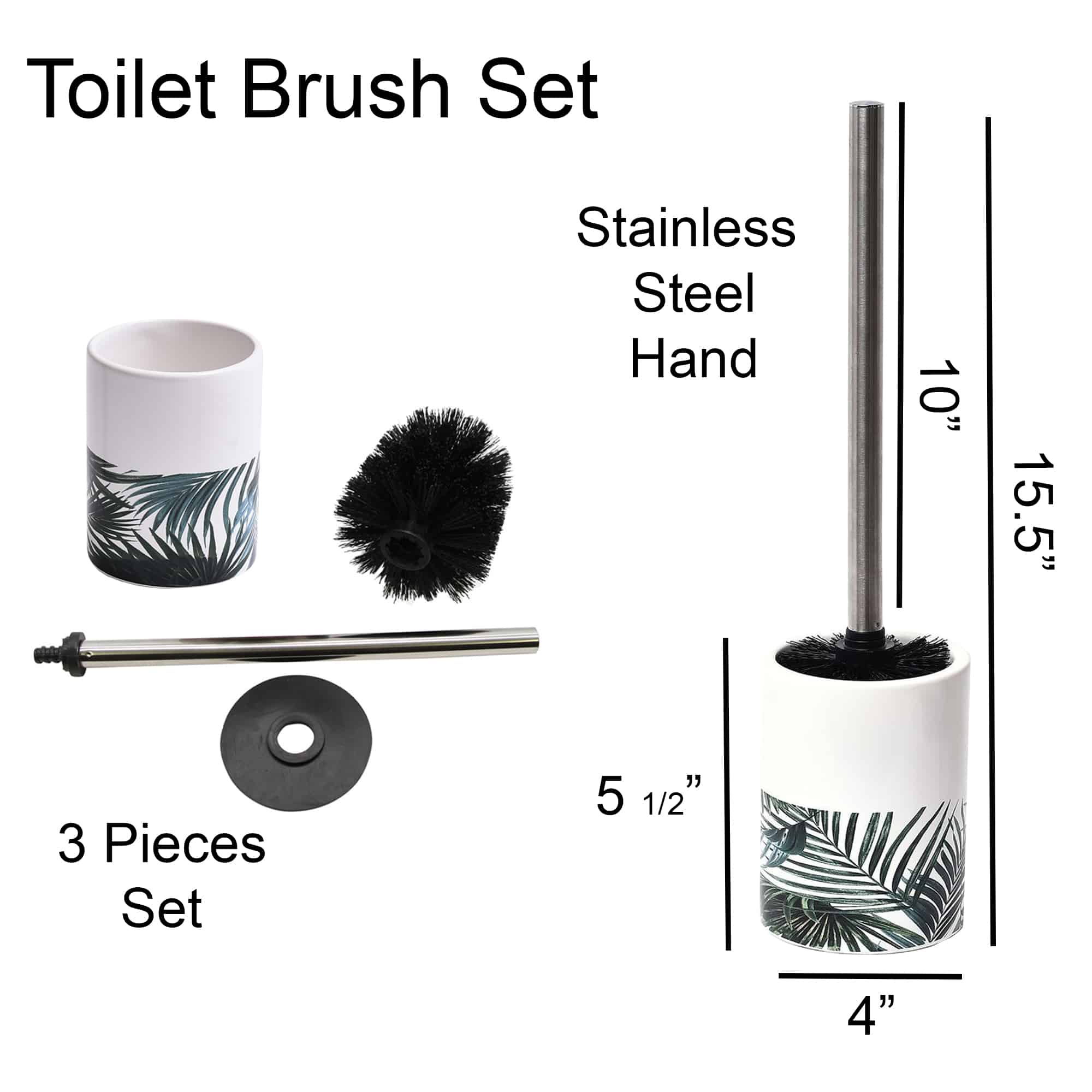 Evideco Freestanding Round Metal Toilet Brush and Holder Set White