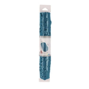 Peacock blue pebbles bathtub mat in retail packaging