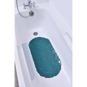 Peacock blue pebbles anti-slip bathtub mat in tub