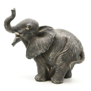 Standing Elephant Statuette Figurine Sculpture Distressed Grey Ecru