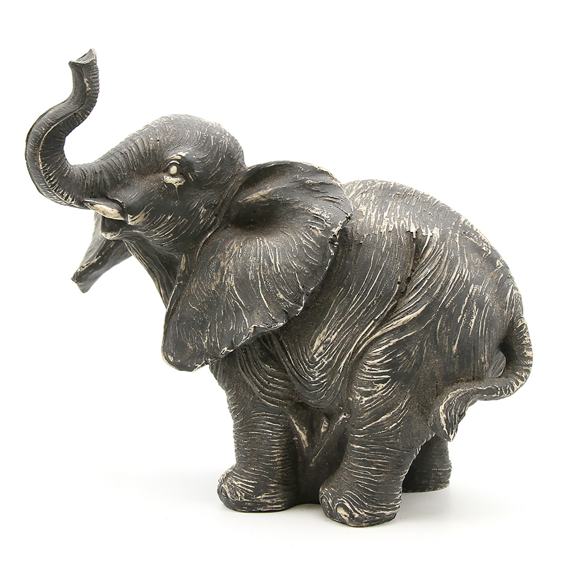 Standing Elephant Statuette Figurine Sculpture Distressed Grey Ecru