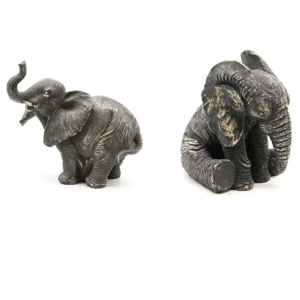Sitting Elephant Statuette Figurine Sculpture Distressed Grey Ecru