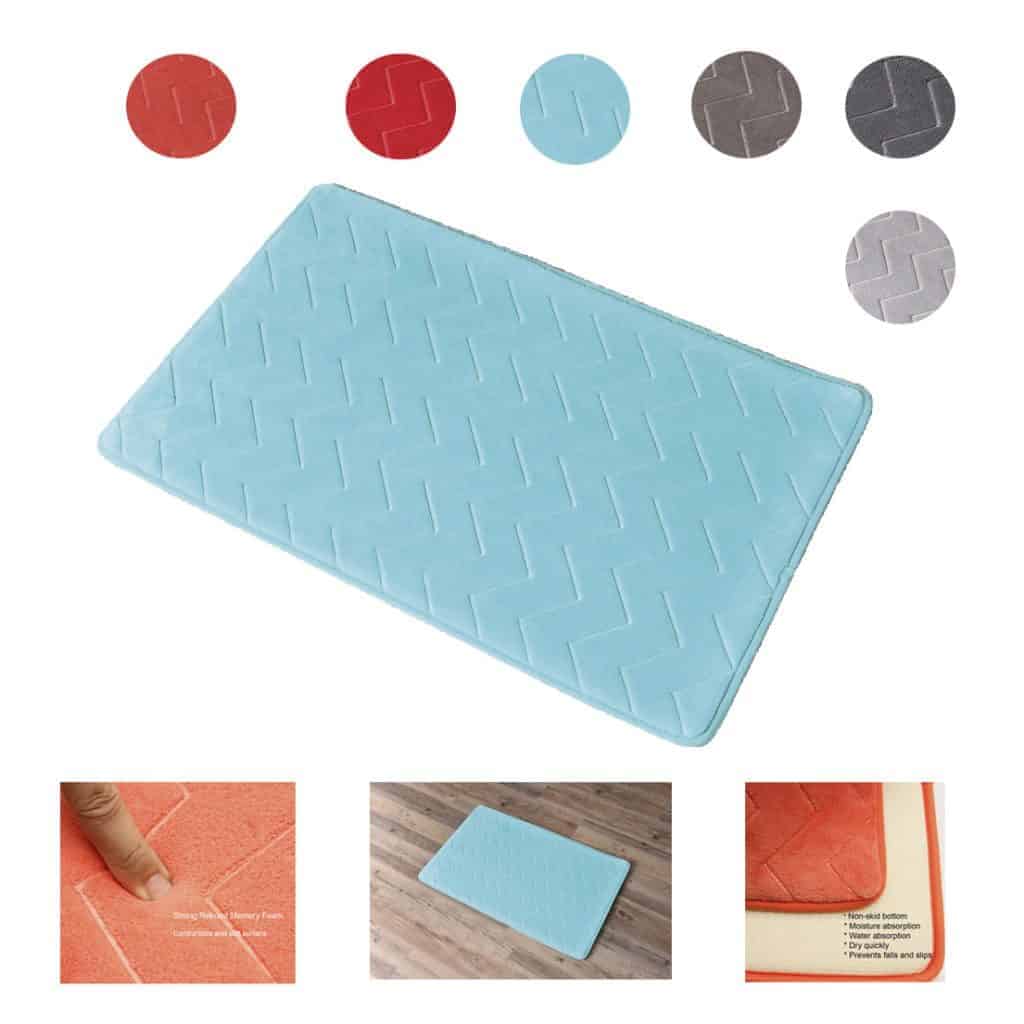 Zigzag Geometric Chevron Bath Mat NonSkid Memory Foam Aqua Green