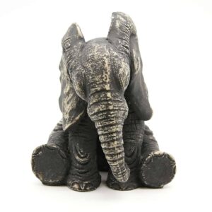 Sitting Elephant Statuette Figurine Sculpture Distressed Grey-Ecru