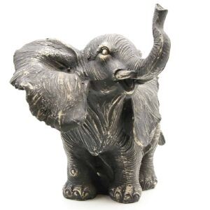 Standing Elephant Statuette Figurine Sculpture Distressed Grey-Ecru