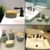 Bath D Collection Dolomite Soap Dish Holder Gray-Bamboo Top-Shower-Sink-Bathroom