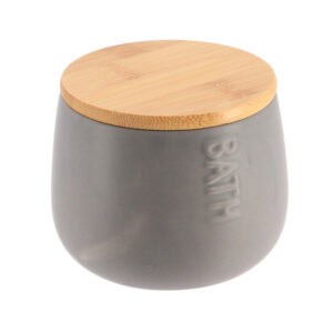 Gray cotton box with bamboo lid, closed