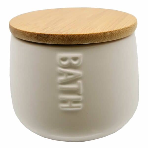 Bath D Collection Dolomite Round Cotton Box White-Bamboo Top