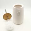 Bath D Collection Dolomite Round Toilet Bowl Brush and Holder White-Bamboo Top