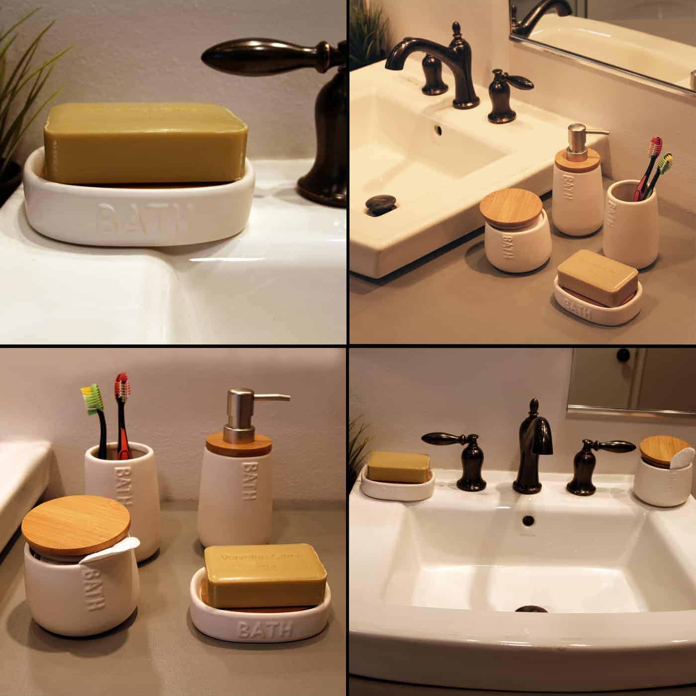 Evideco Vanity Bathroom Tumbler Padang White-Bamboo Base