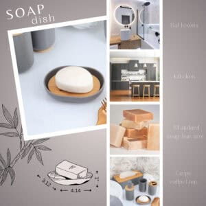Soap dish infographic showing bathroom kitchen use and soap size