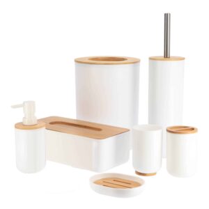 White Padang Bathroom Accessory Set 7-Pieces Bamboo