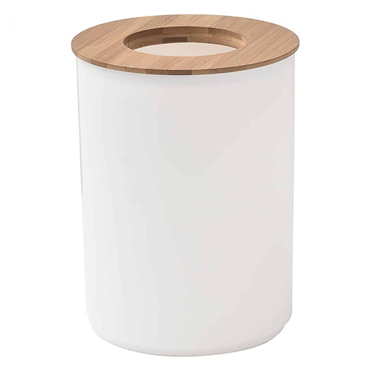 Round Bath Floor Trash Can PADANG Waste Bin Bamboo White