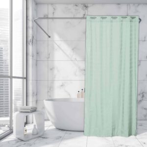 Almond Green Extra Long Shower Curtain Polyester Hook Less Cubic 79"L x 71"W