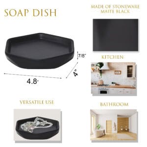 Soap dish feature graphic with dimensions and versatile use
