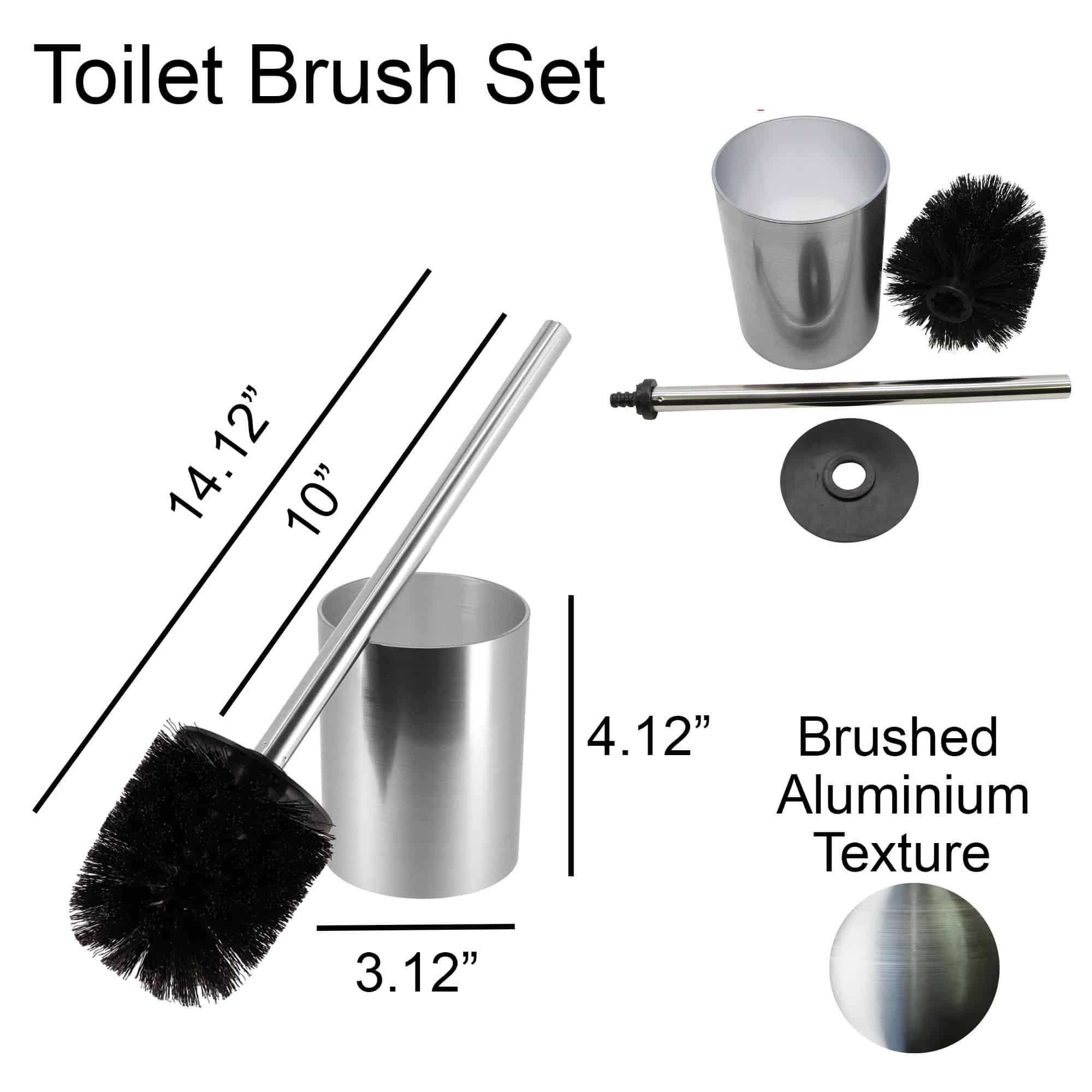 Toilet Brush and Holder Set Noumea Silver Brushed Aluminum