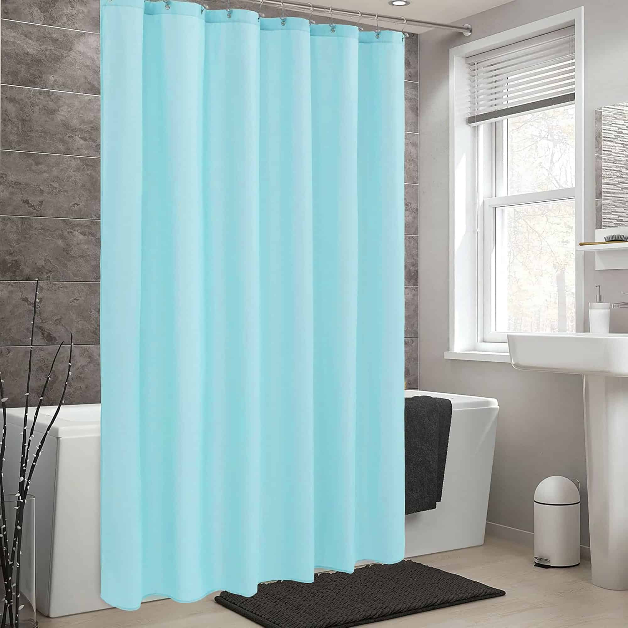 Aqua Blue Extra-Long Plastic Shower Curtain Liner, image size:2000x2000