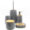 bath Accessory Set Grey and Bamboo 5 pieces
