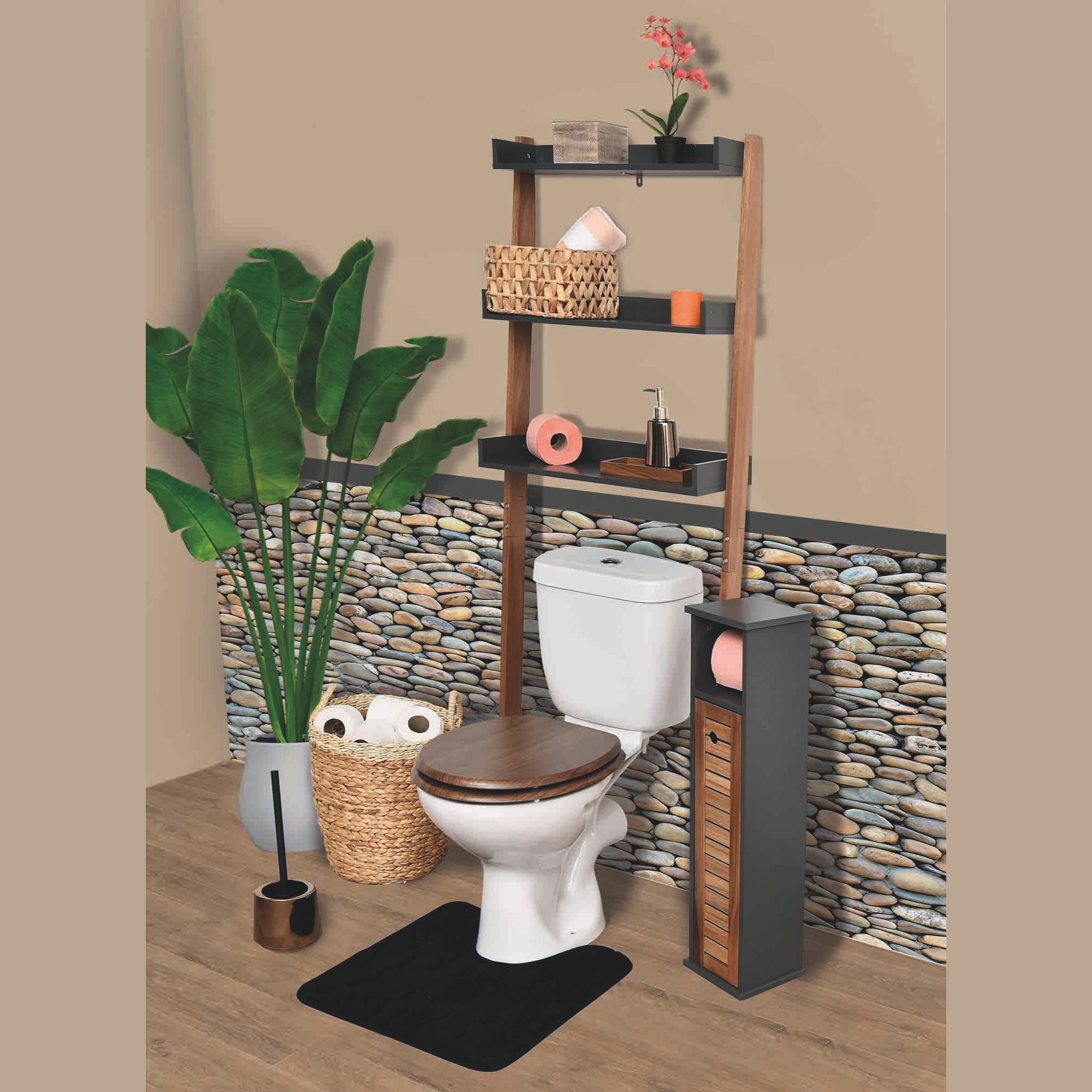 Bathroom Ladder Shelf Over Toilet with Storage – Over-the-toilet ladder shelf styled with decor and essentials.