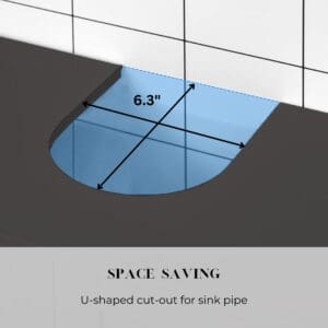 U-Shaped Cutout – Space-saving cutout for sink pipe clearance.