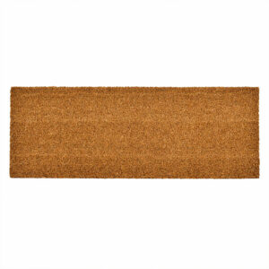 Narrow natural coir front door mat 30 x 10 inches on white background, long slim coconut fiber doormat