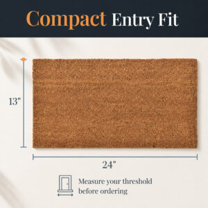 Small front door mat dimensions 24 x 13 inch natural coir with measuring guide