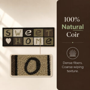Close-up of natural coconut coir fibers on the Sweet Home door mat