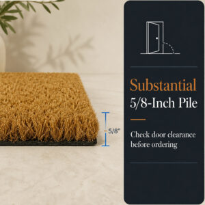 Side view of coir entry rug showing 5/8 inch pile height for door clearance