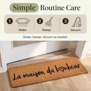 Care guide for the La Maison du Bonheur coir mat: shake, sweep and vacuum