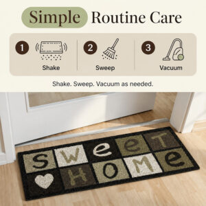 Care guide for the Sweet Home coir mat: shake, sweep and vacuum