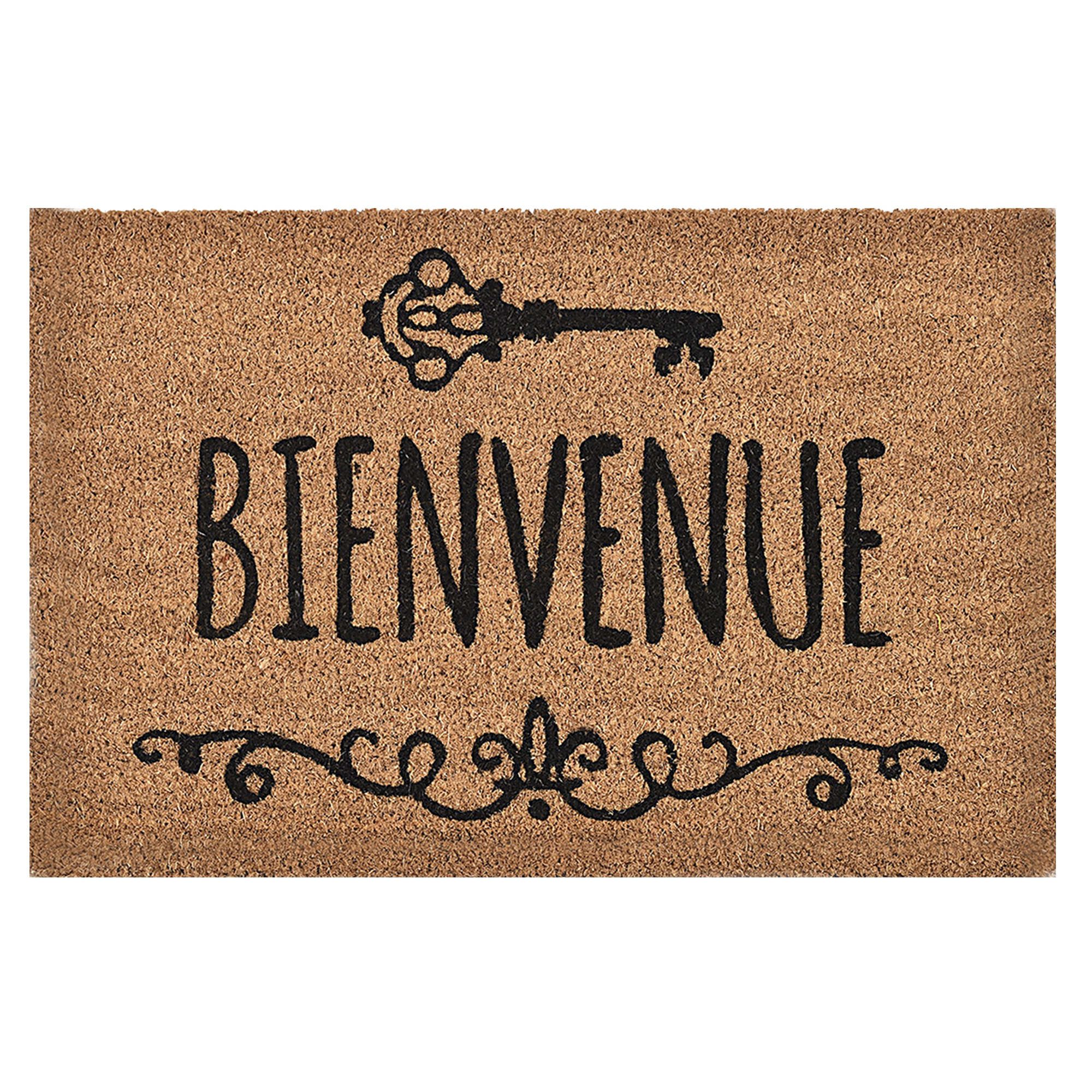 Natural coir doormat 24x16 with Bienvenue text and vintage key design