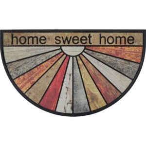 144131040-Home Sweet Home Welcome Mat with Radiant Design: A colorful semicircle doormat with a radiant "Home Sweet Home" design featuring warm and vibrant tones.