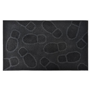 Black rubber shoe print door mat on white background