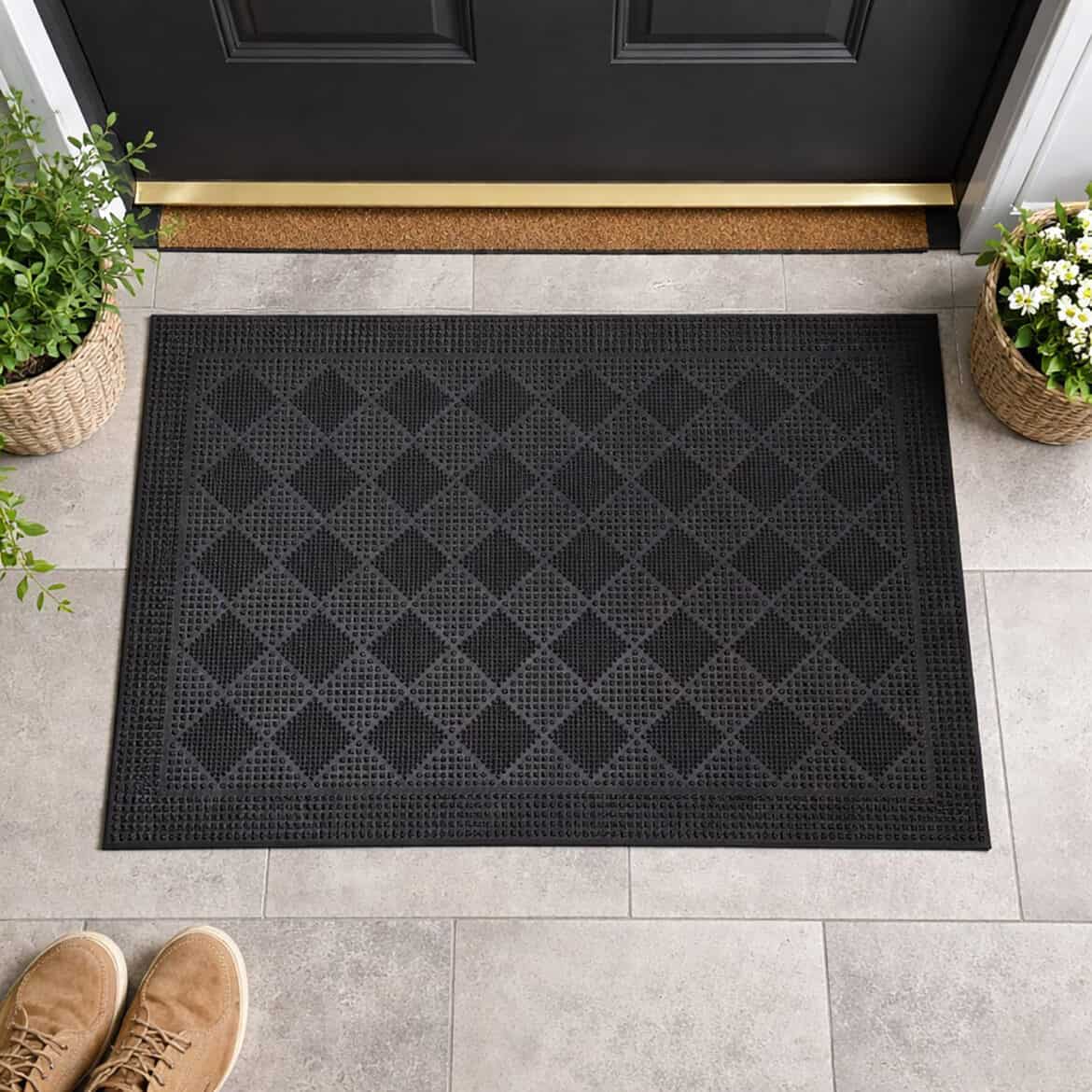Checkerboard Rubber Door Mat - 24x16 Inch