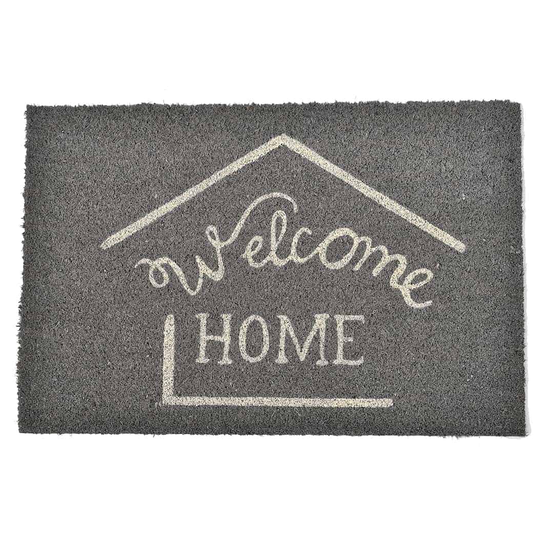 Sheltered Printed Front Door Mat Welcome Home Coir Coco Fibers Rug 24x16 Grey