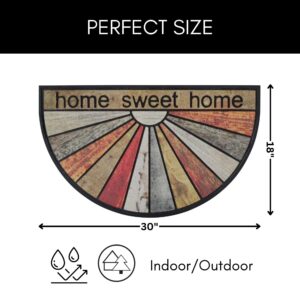 144131040-Dimensional Features and Size of Home Sweet Home Mat: A size guide image showing the dimensions of the "Home Sweet Home" semicircle mat, suitable for indoor and outdoor use.