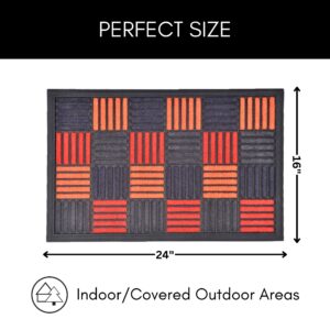 Rectangular checkered doormat showing 24 x 16 inch dimensions for entry use