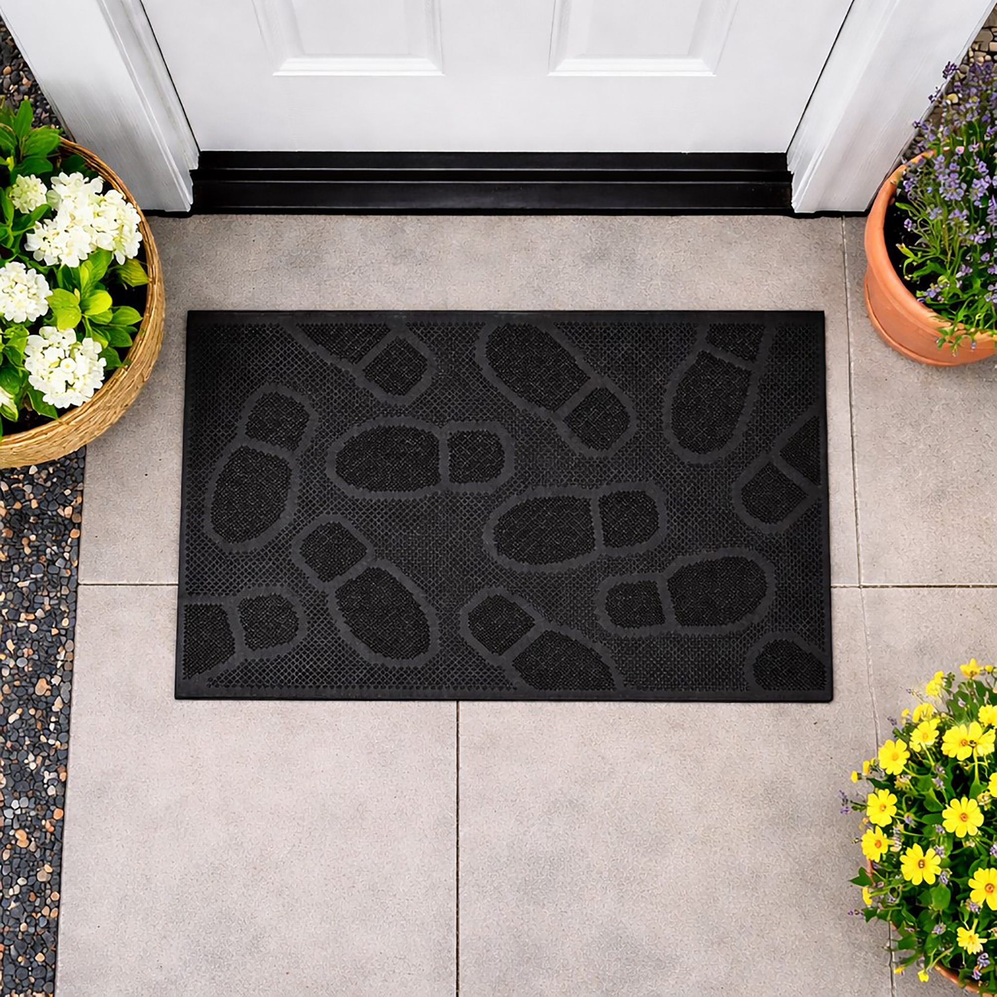 Shoe print rubber mat in front of exterior door