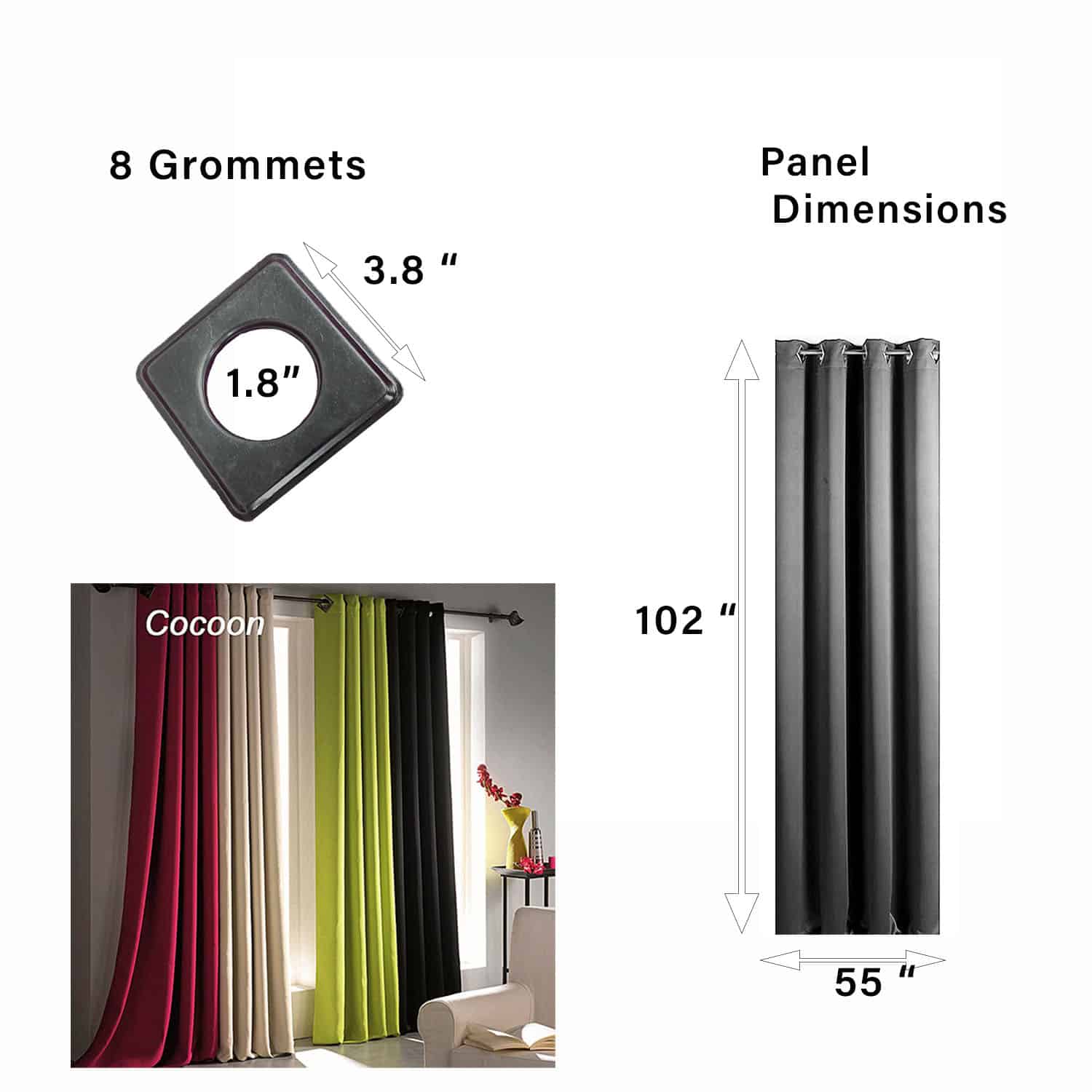 Blackout Window Curtain Panel Square Grommets Cocoon Solid Color 55 W x 102''L Taupe