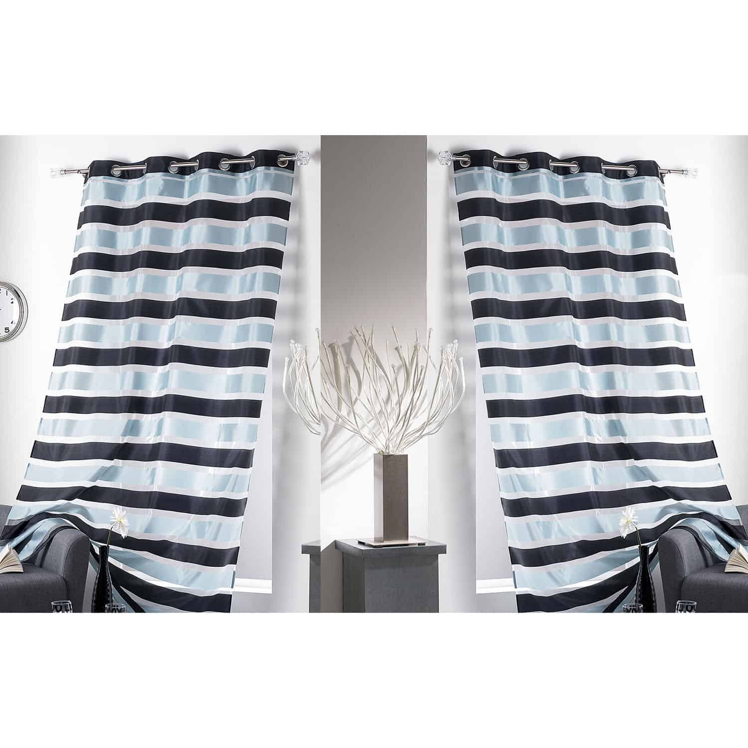 Striped Sheer Grommet Curtain Panels Colorado 55 W x 95 L BLACK