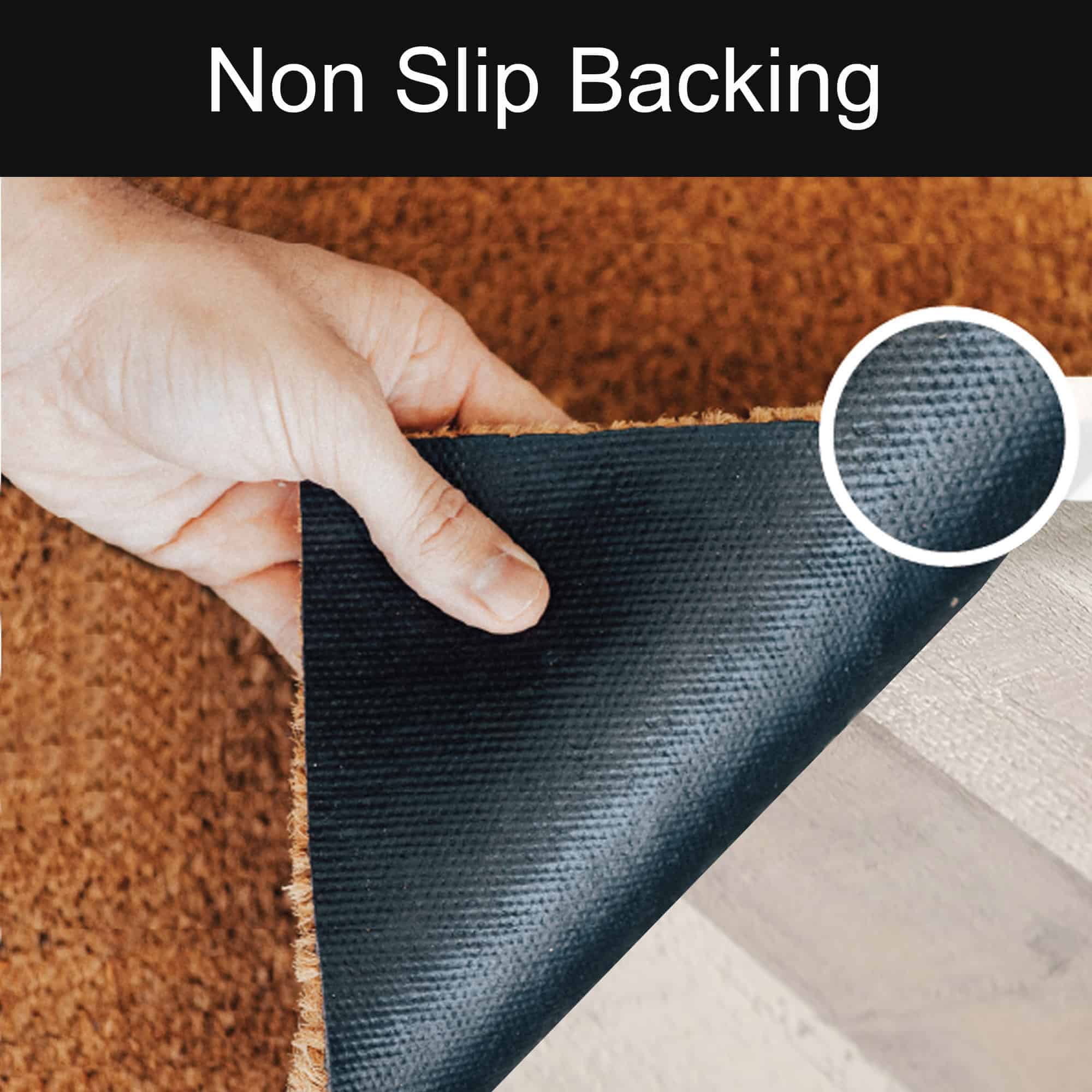 Sheltered Rectangle Coir Door Mat -Bonjour- Non Slip Backing Natural- Black 24x16