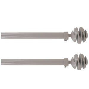 Two adjustable taupe curtain rods extending 50 to 82 inches with spiral ball finials, 2 pack