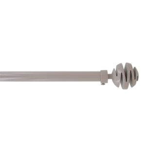 Adjustable taupe curtain rod extending 50 to 82 inches with spiral finial