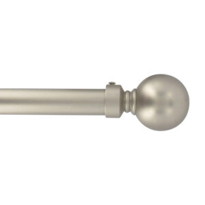 Adjustable 1-inch silver curtain rod with ball finial, on white background