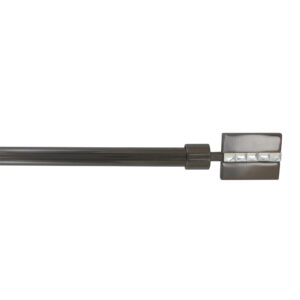 Graphite adjustable curtain rod end with a square jeweled finial on a white background
